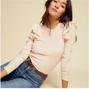 Nation LTD Dalilia Victoria Tee Peach Nude Ruffle Long Sleeve Size XS